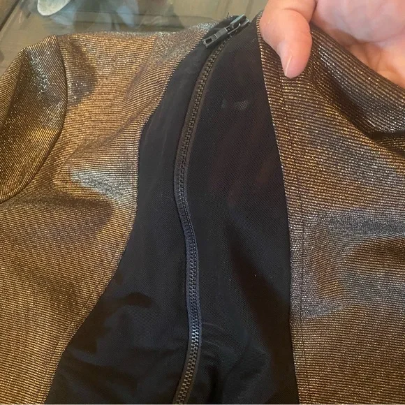 Alice + Olivia Gold Bronze Dress Back Mesh Detail size 6 - Picture 13 of 15